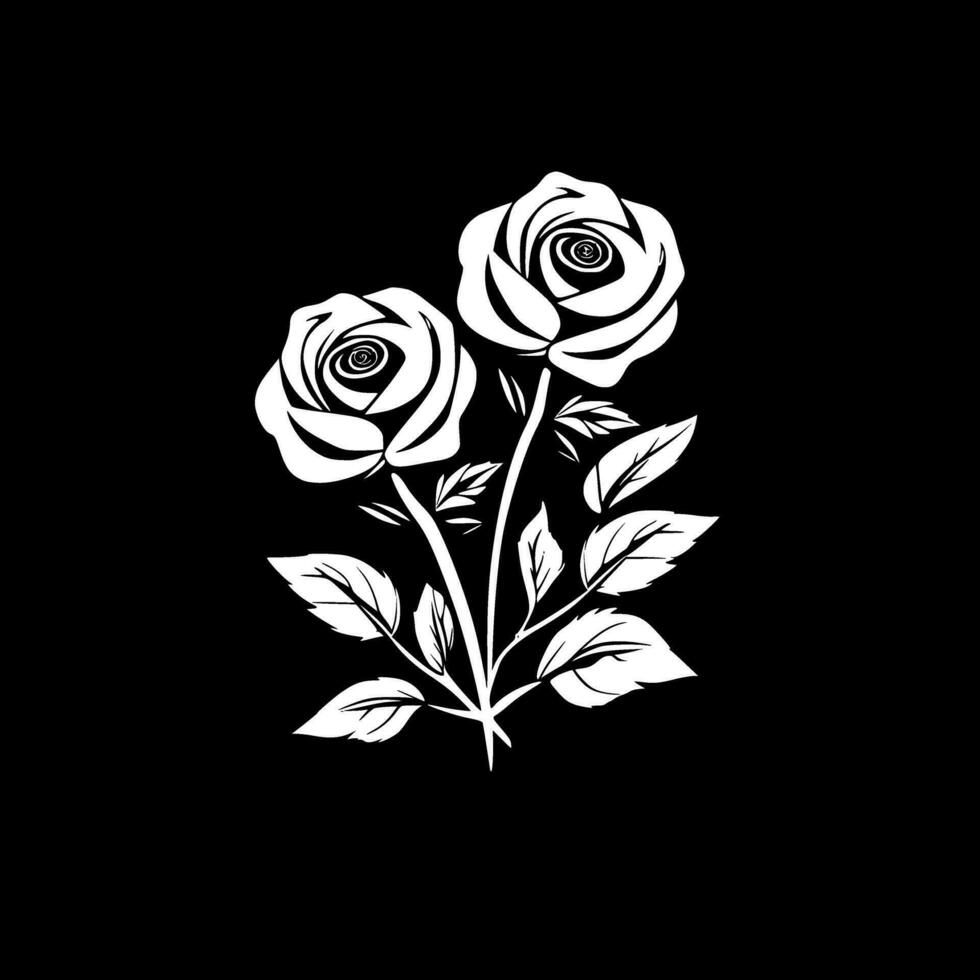 rosas - negro y blanco aislado icono - vector ilustración