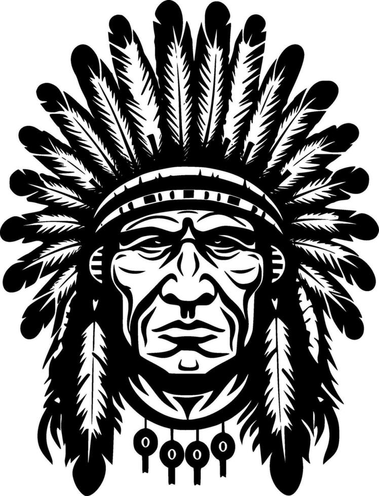 Indian Chief, Black and White Vector illustration