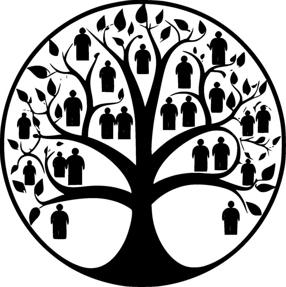 Family Tree - Black and White Isolated Icon - Vector illustration