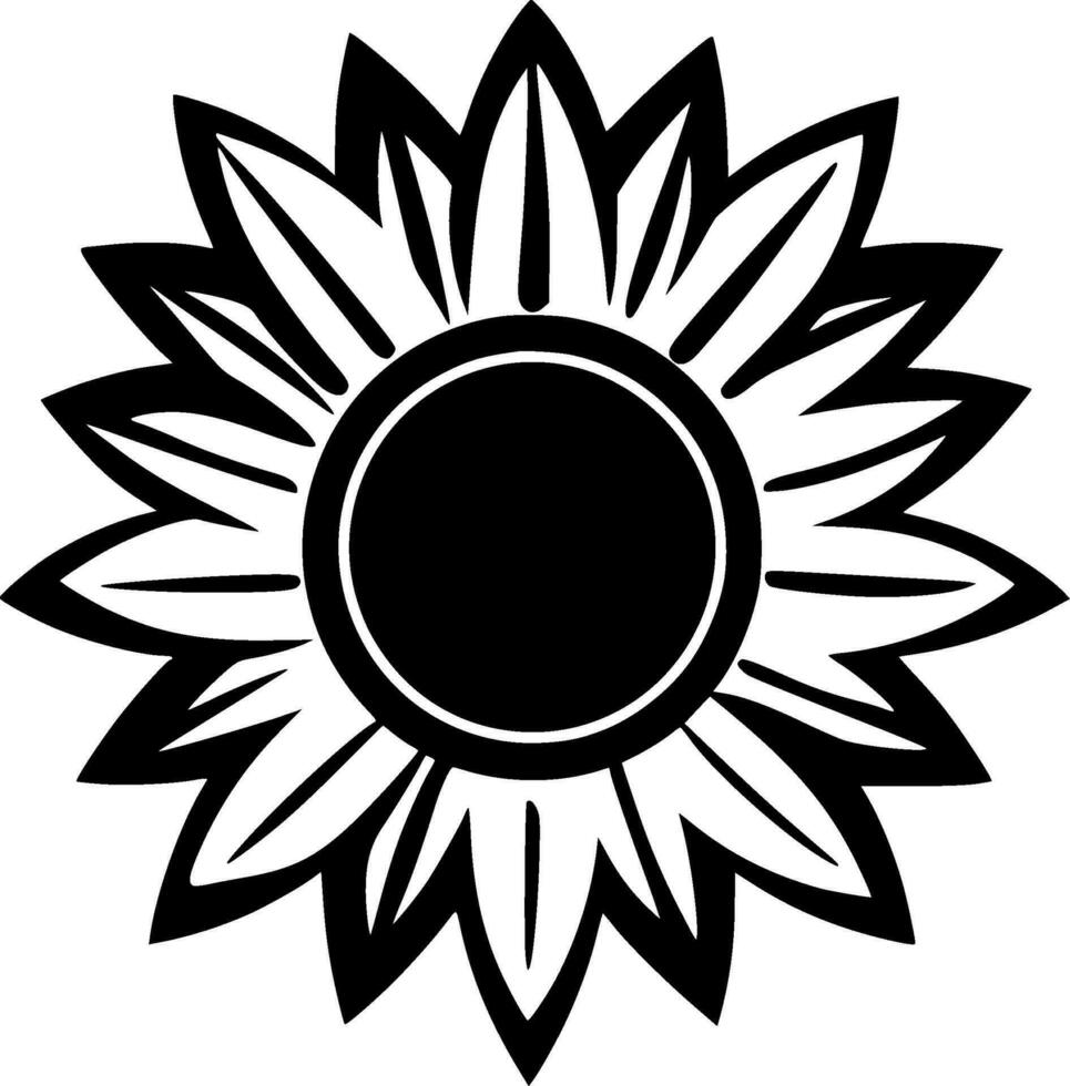 Sunflower, Black and White Vector illustration