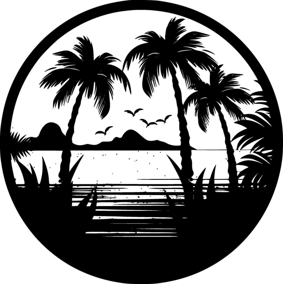 Beach, Black and White Vector illustration