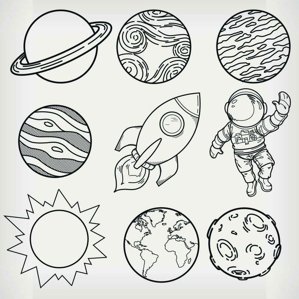 Doodle Outer Space Galaxy Planets Sketch vector