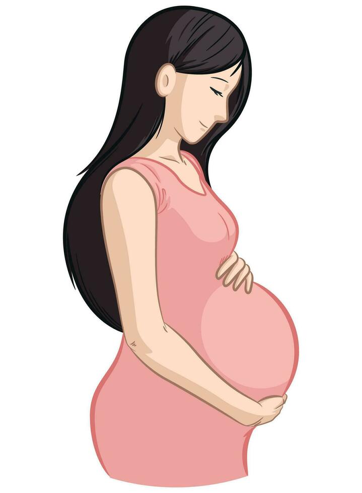 embarazada mujer conmovedor barriga lado ver vector