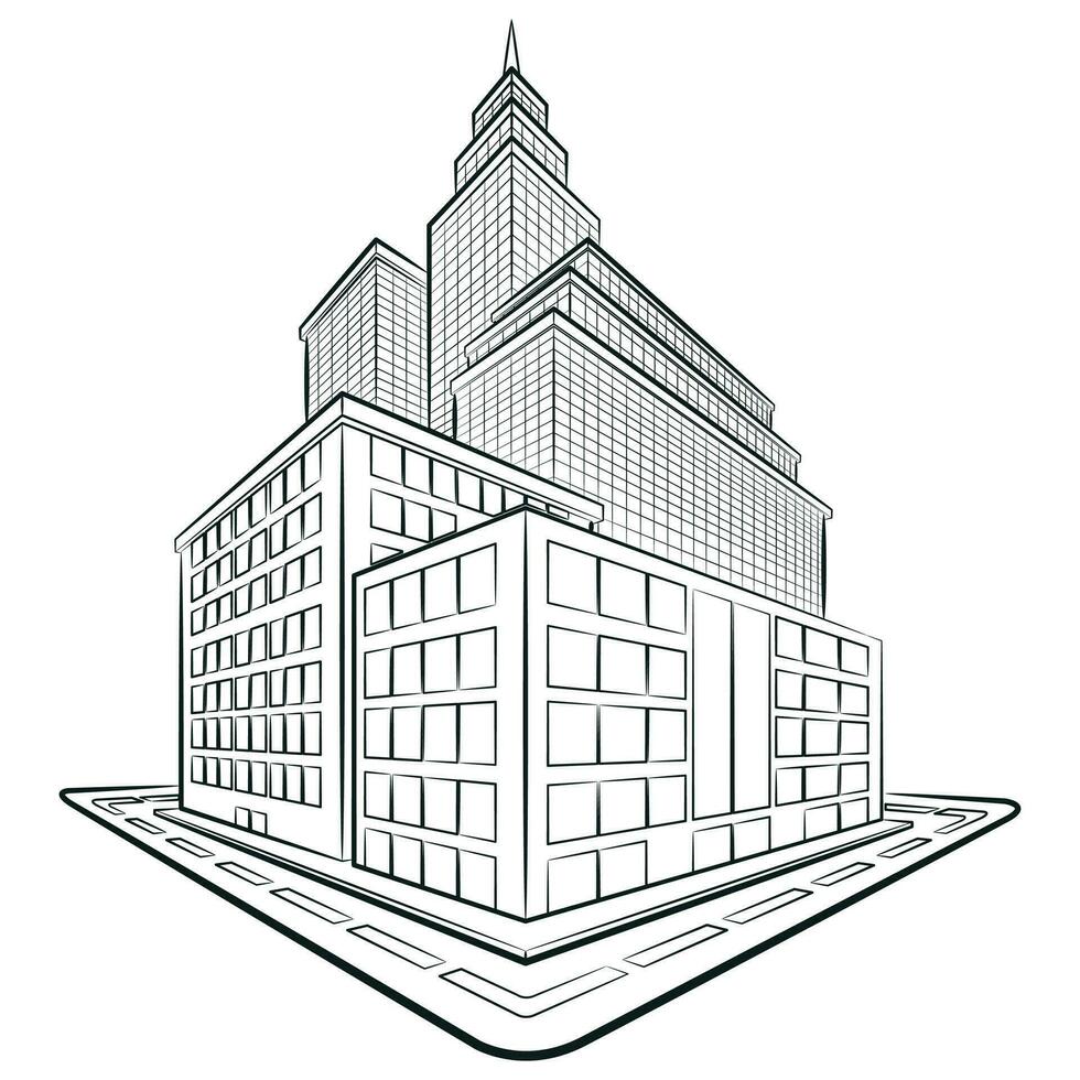 Sketch Skyscraper Office Building Urban Tower vector