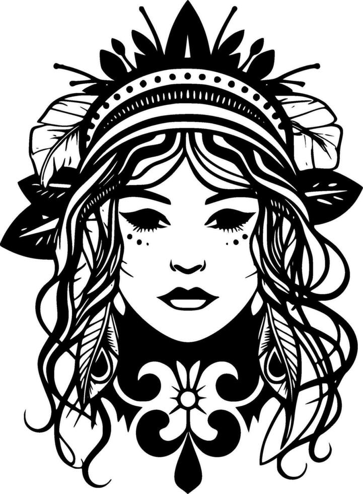 boho - negro y blanco aislado icono - vector ilustración