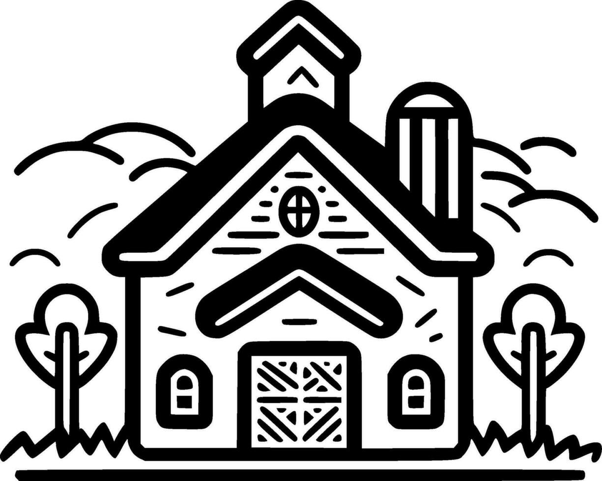 Farmhouse - Black and White Isolated Icon - Vector illustration