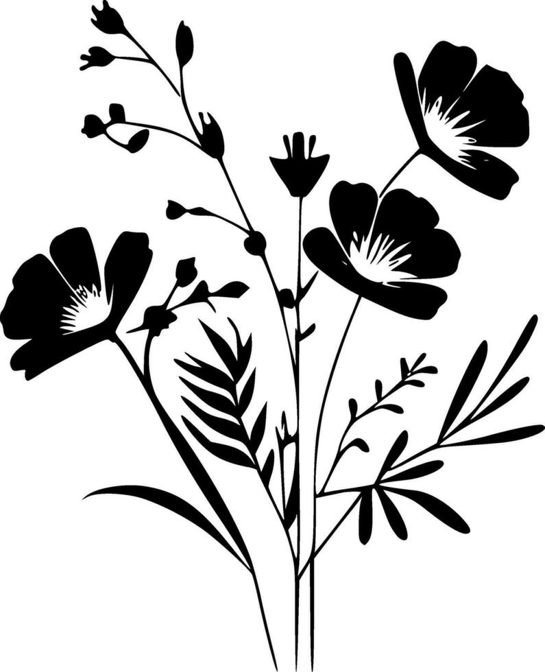 Flowers, Black and White Vector illustration