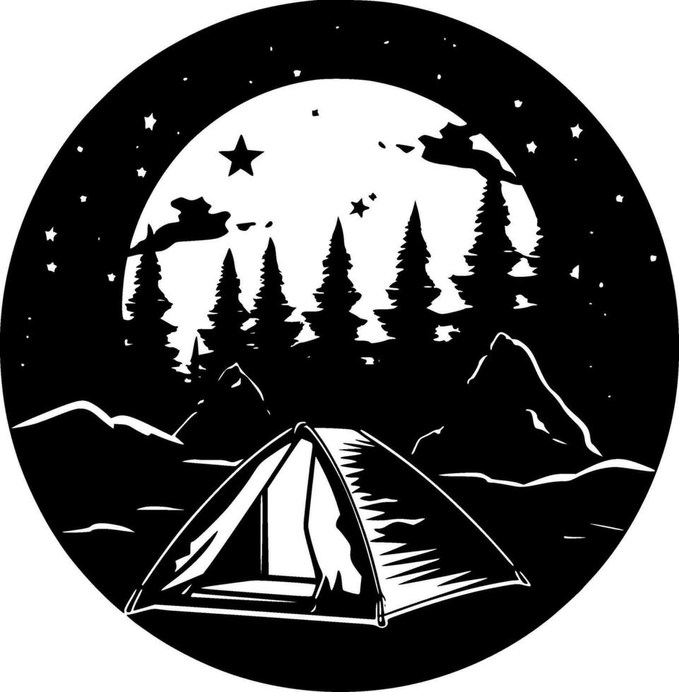 Camping, Black and White Vector illustration