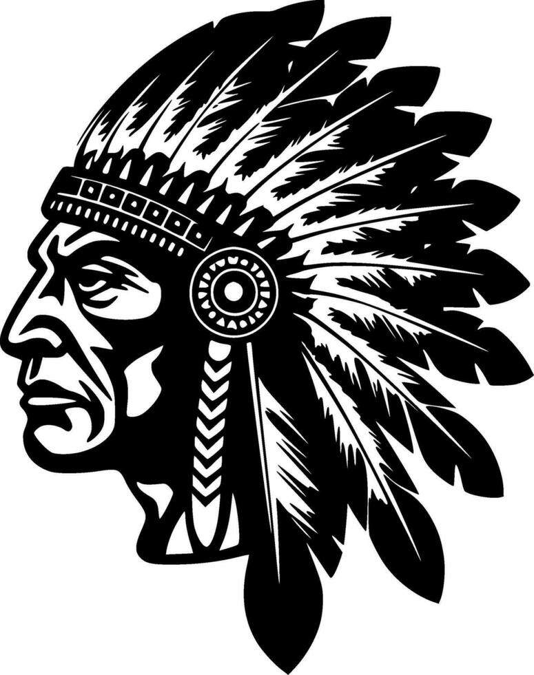 Indian Chief, Black and White Vector illustration