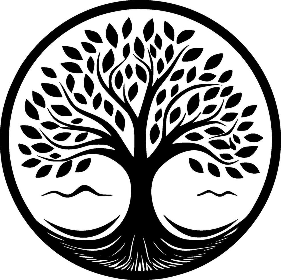 árbol - negro y blanco aislado icono - vector ilustración