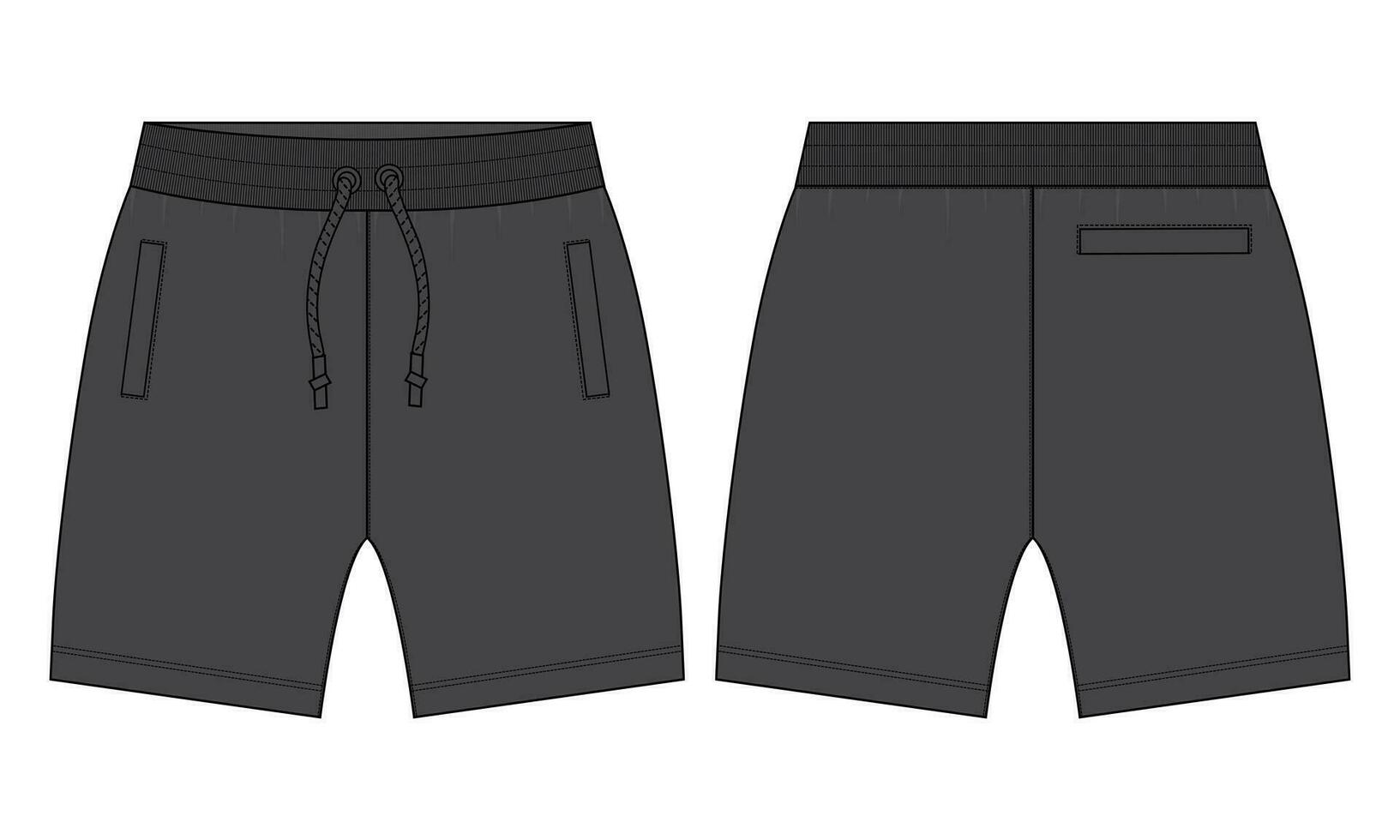 Boys Sweat Shorts vector fashion flat sketch template. For Young Men Technical Drawing Fashion art Illustration.