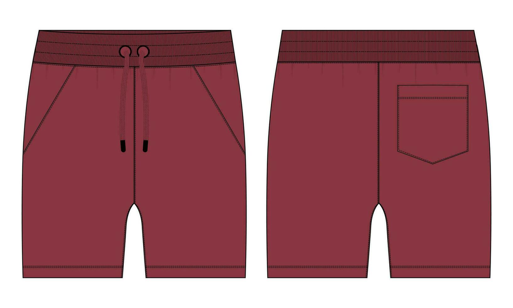 Boys Sweat Shorts vector fashion flat sketch template. For Young Men Technical Drawing Fashion art Illustration.