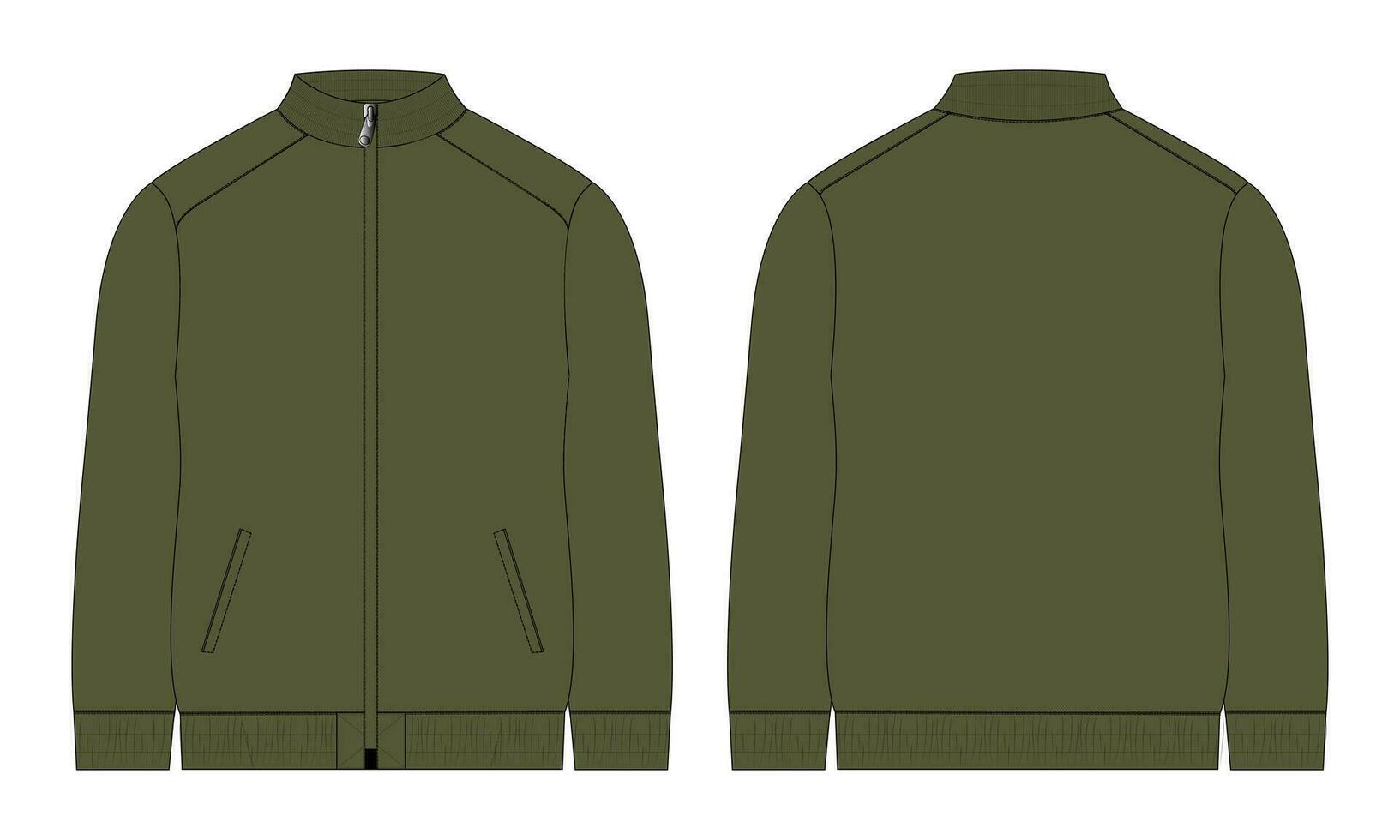 Long sleeve zipper with pocket tracksuits jacket sweatshirt technical fashion flat sketch vector illustration template front and back view.