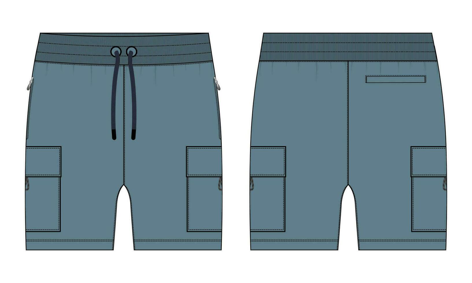 Boys Sweat Shorts vector fashion flat sketch template. For Young Men Technical Drawing Fashion art Illustration.