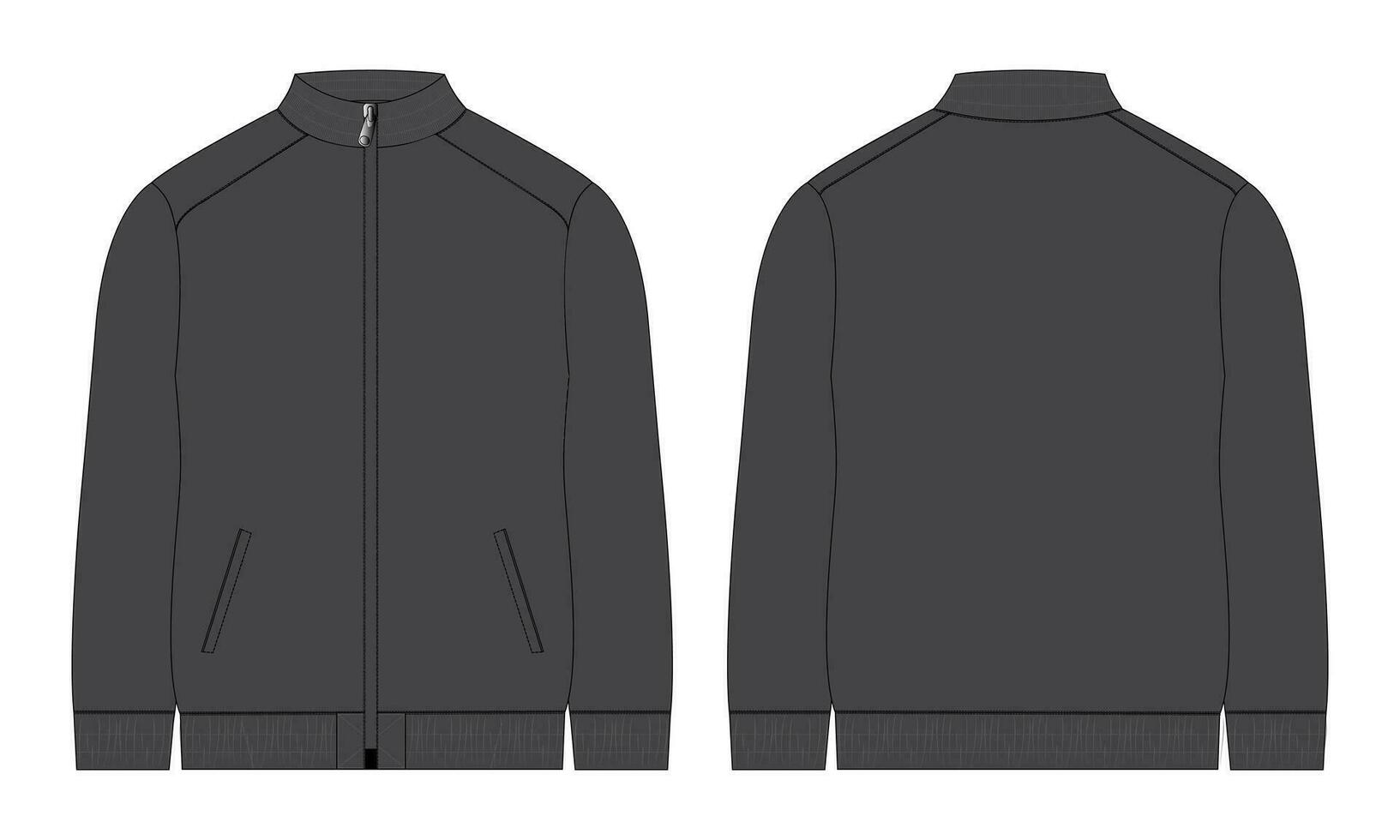 Long sleeve zipper with pocket tracksuits jacket sweatshirt technical fashion flat sketch vector illustration template front and back view.