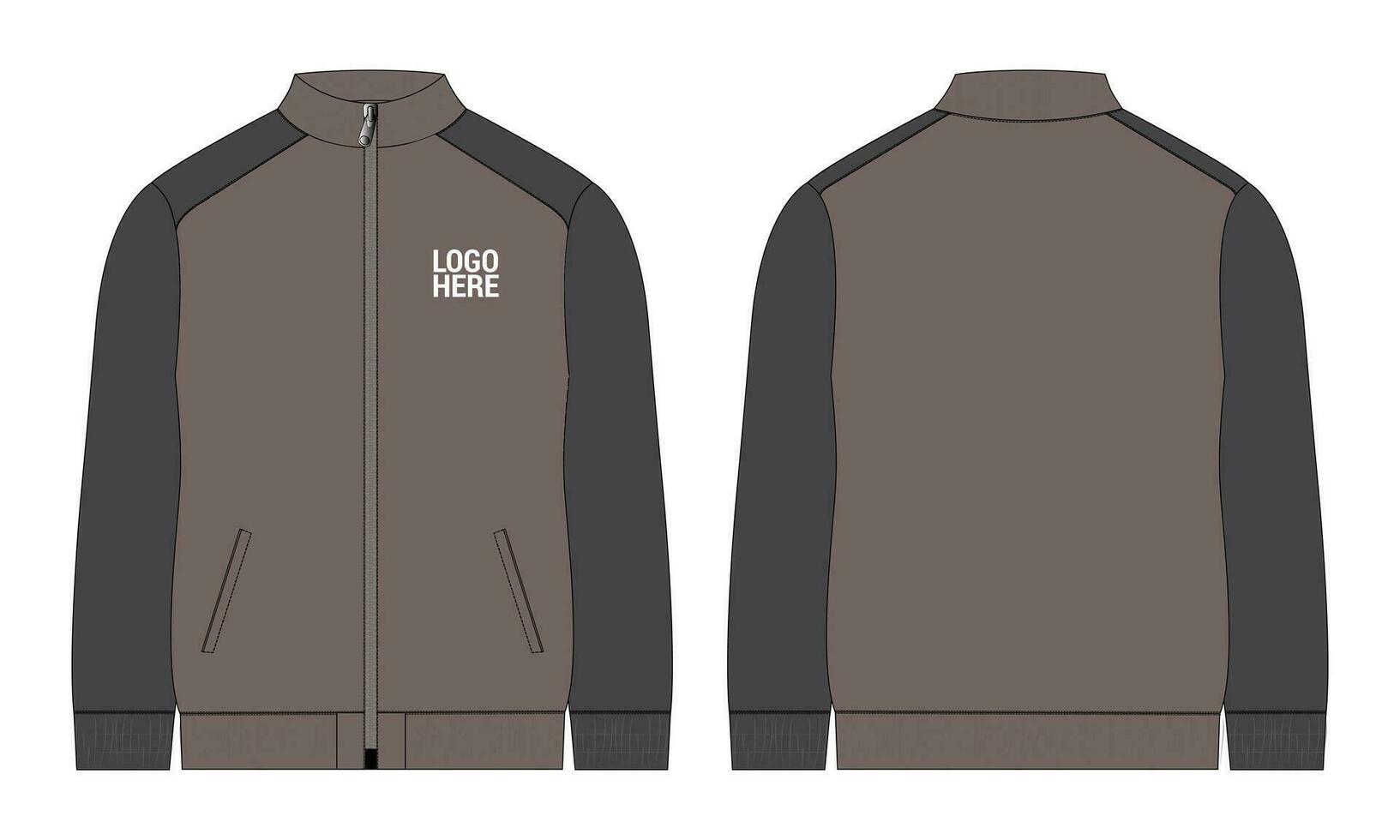 Long sleeve zipper with pocket tracksuits jacket sweatshirt technical fashion flat sketch vector illustration template front and back view.