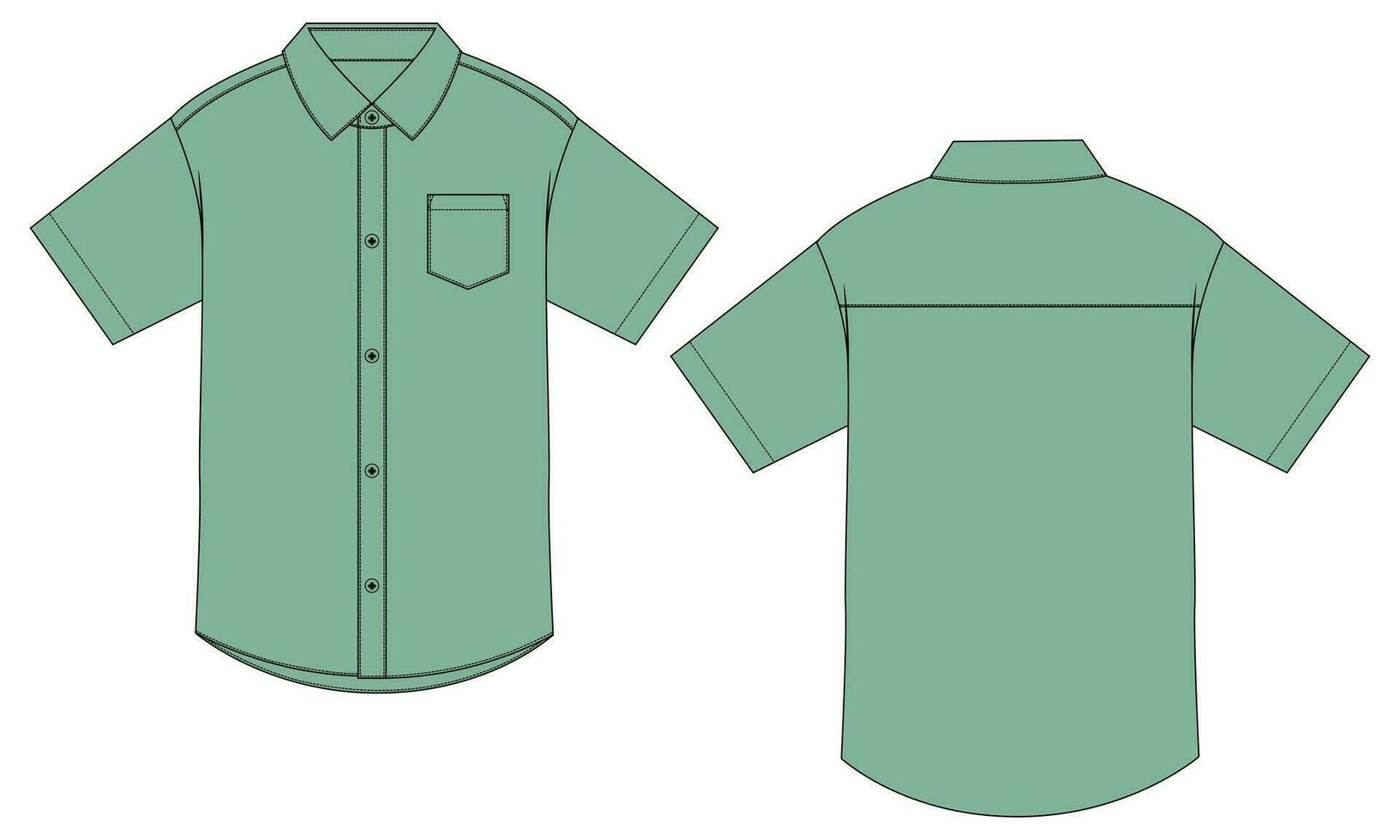 corto manga tejido tela camisa técnico dibujo Moda plano bosquejo vector ilustración modelo frente y espalda aislado en gris antecedentes.