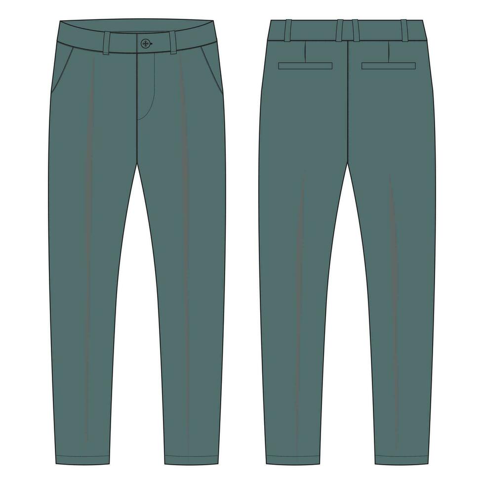Trouser pants technical fashion flat sketch vector illustration template front and back view.