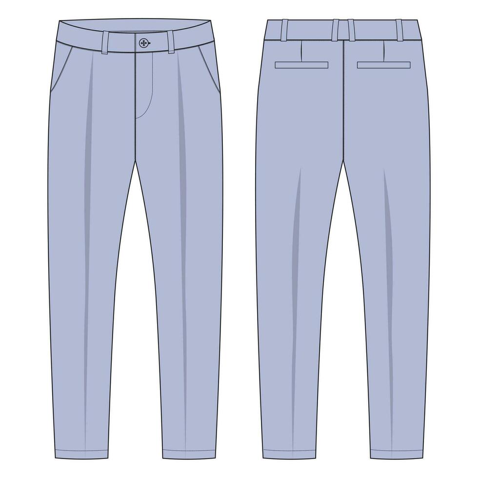 Trouser pants technical fashion flat sketch vector illustration template front and back view.