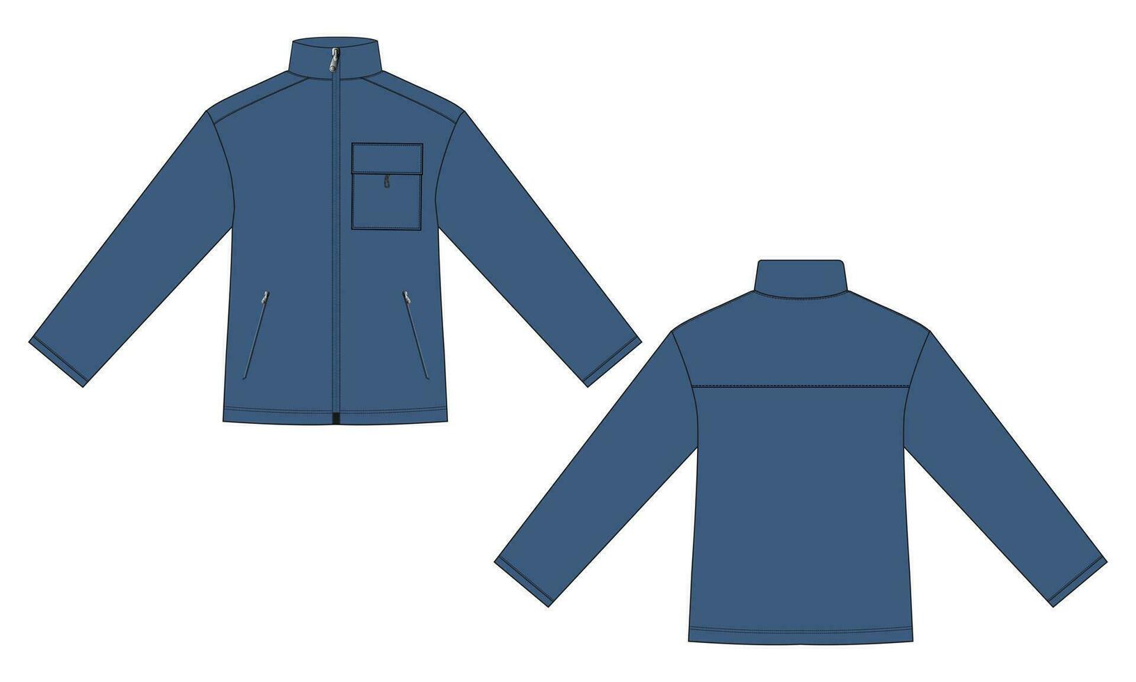 Long sleeve woven fabric shirt technical drawing fashion flat sketch vector illustration template front and back