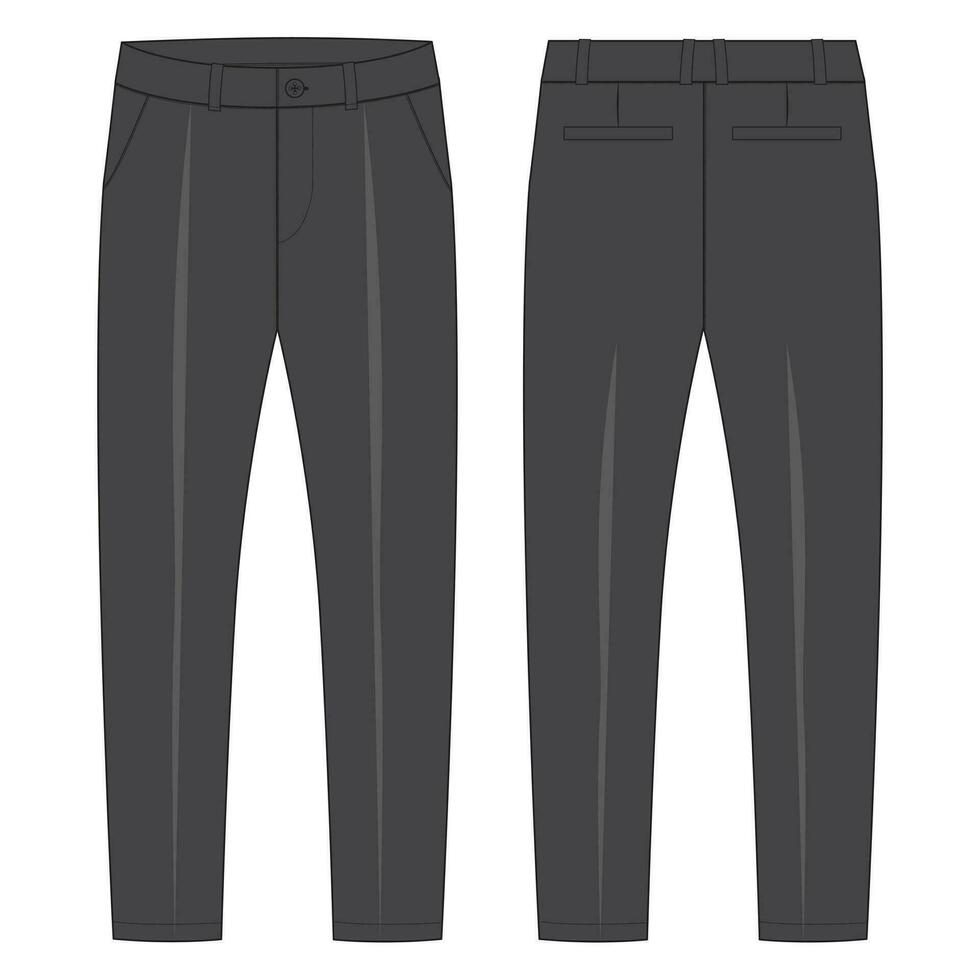 Trouser pants technical fashion flat sketch vector illustration template front and back view.