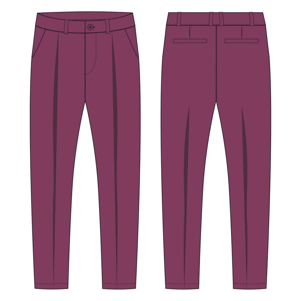 pantalón pantalones técnico Moda plano bosquejo vector ilustración modelo frente y espalda vista.