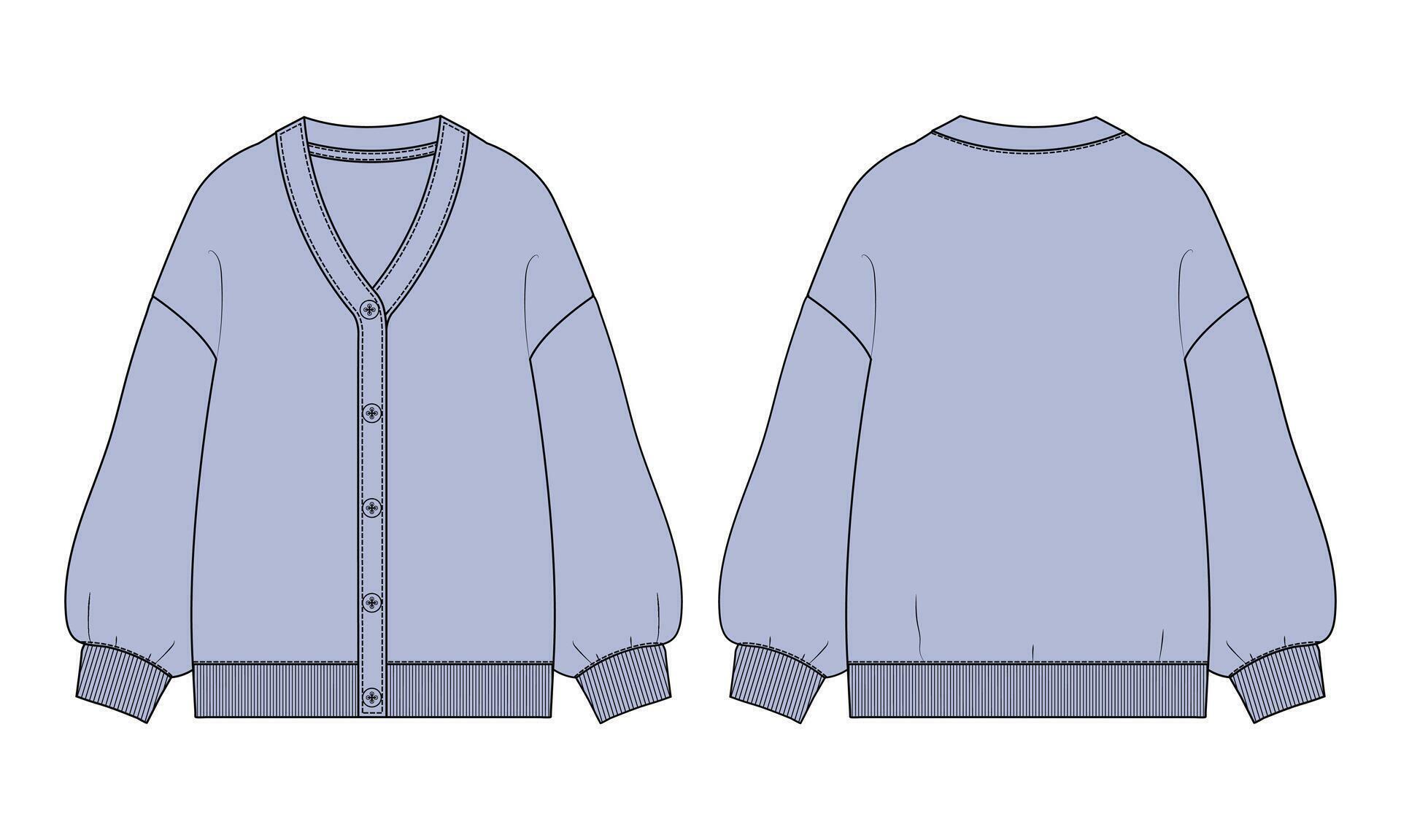cardigan-technical-drawing-fashion-flat-sketch-vector-illustration