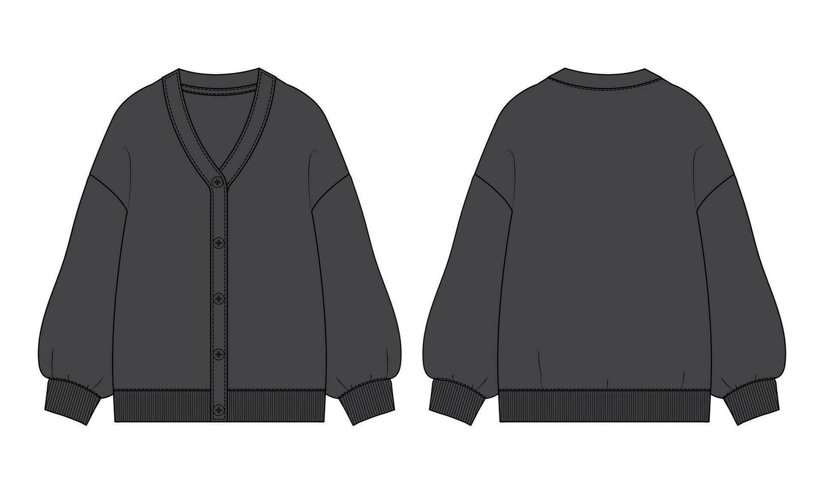 Cardigan technical drawing fashion flat sketch vector illustration template  for ladies