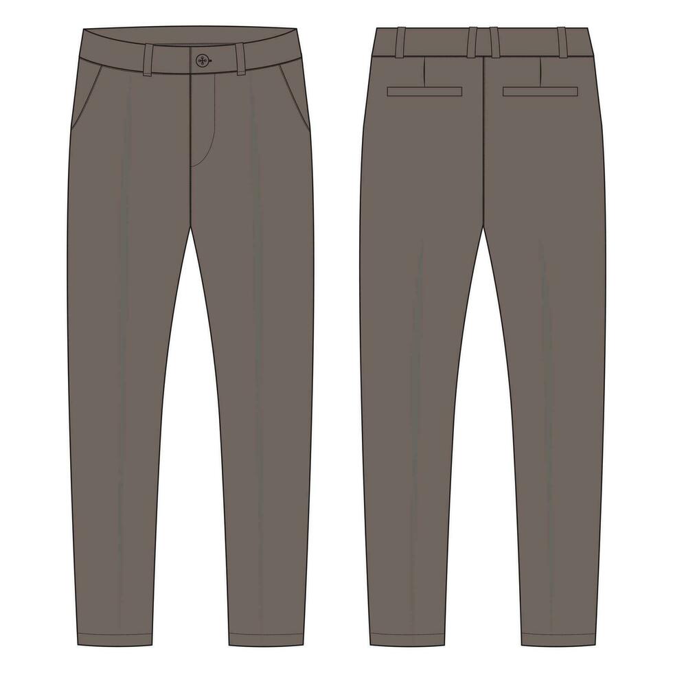 Trouser pants technical fashion flat sketch vector illustration template front and back view.