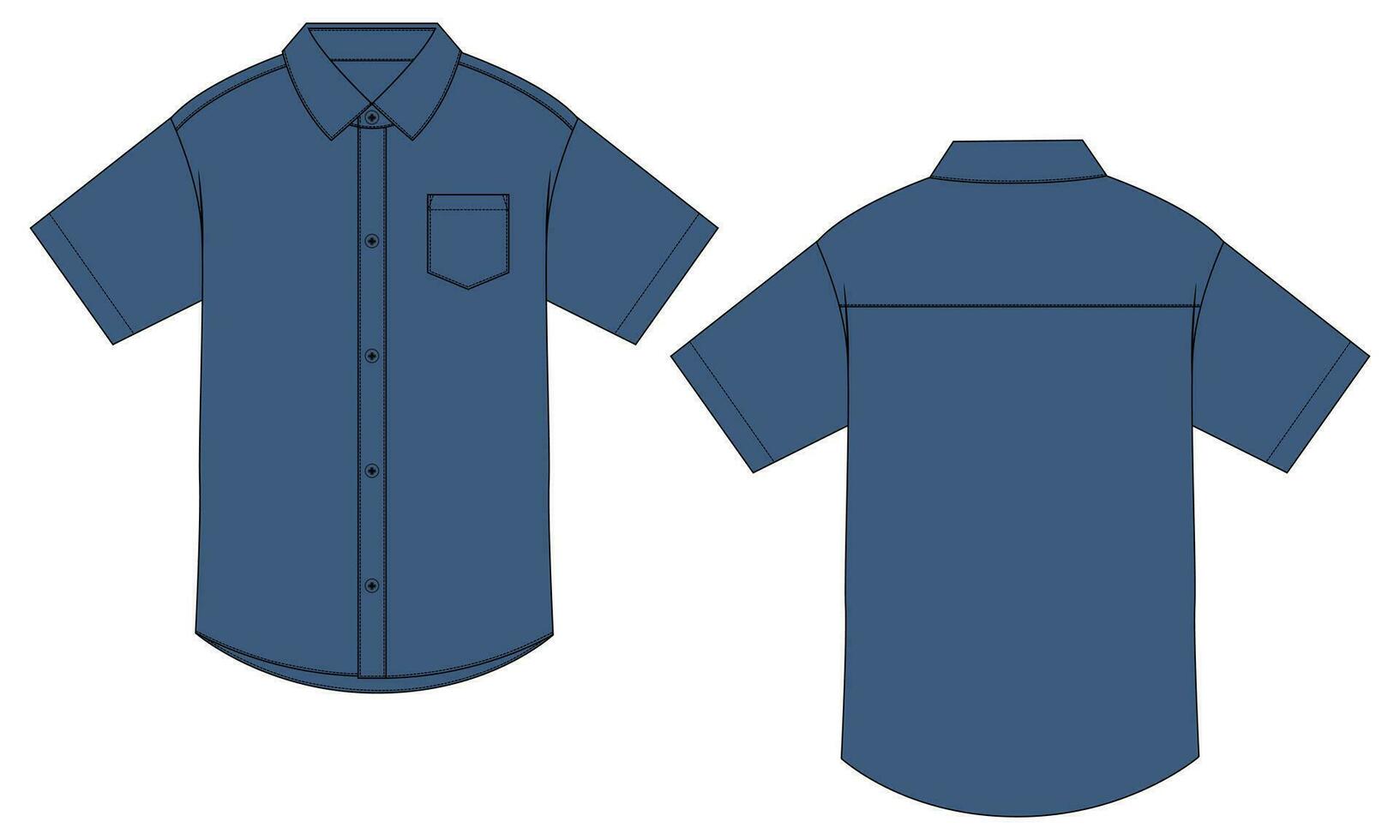 Short sleeve woven fabric shirt technical drawing fashion flat sketch vector illustration template front and back isolated on grey background.