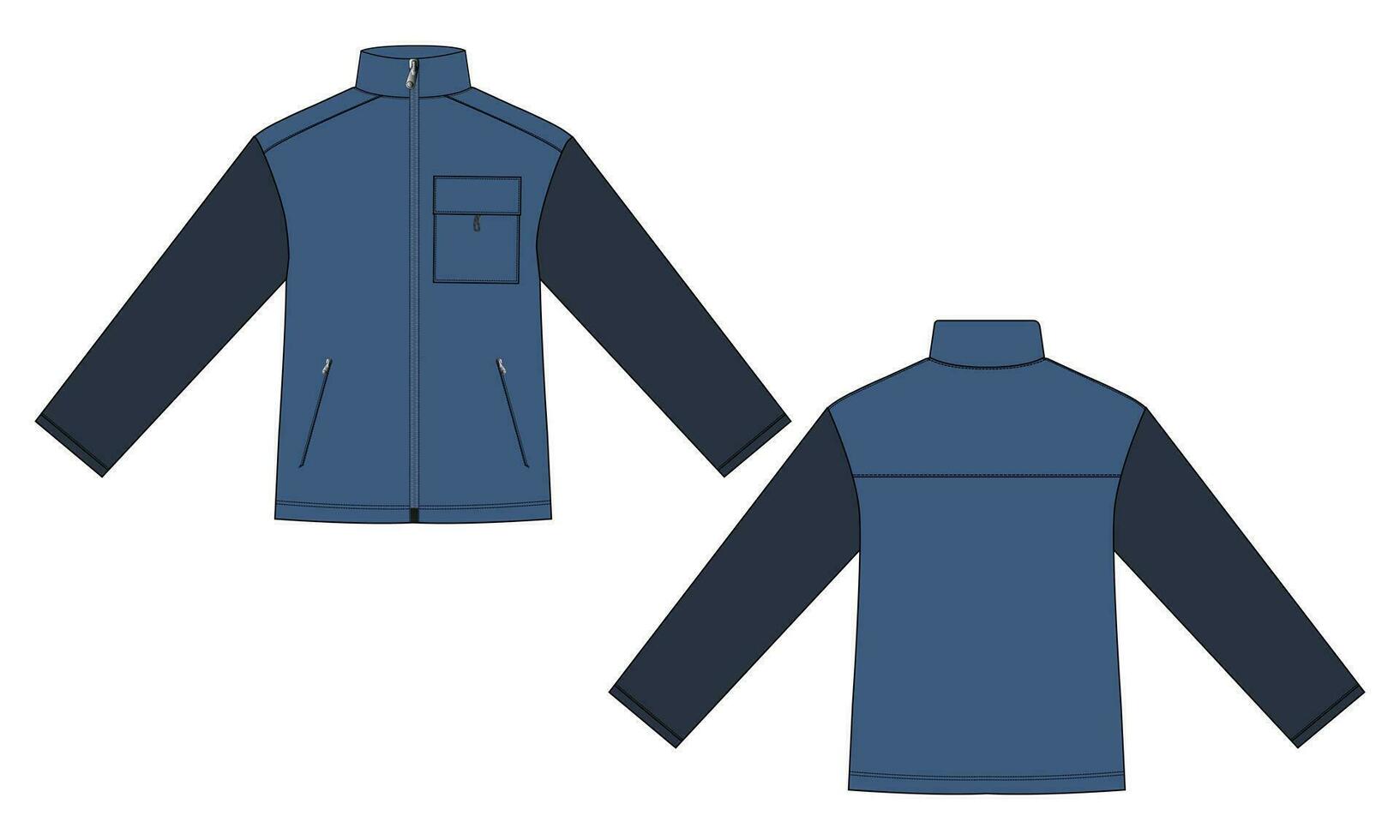 Long sleeve zipper with pocket tracksuits jacket sweatshirt technical fashion flat sketch vector illustration template front and back view.