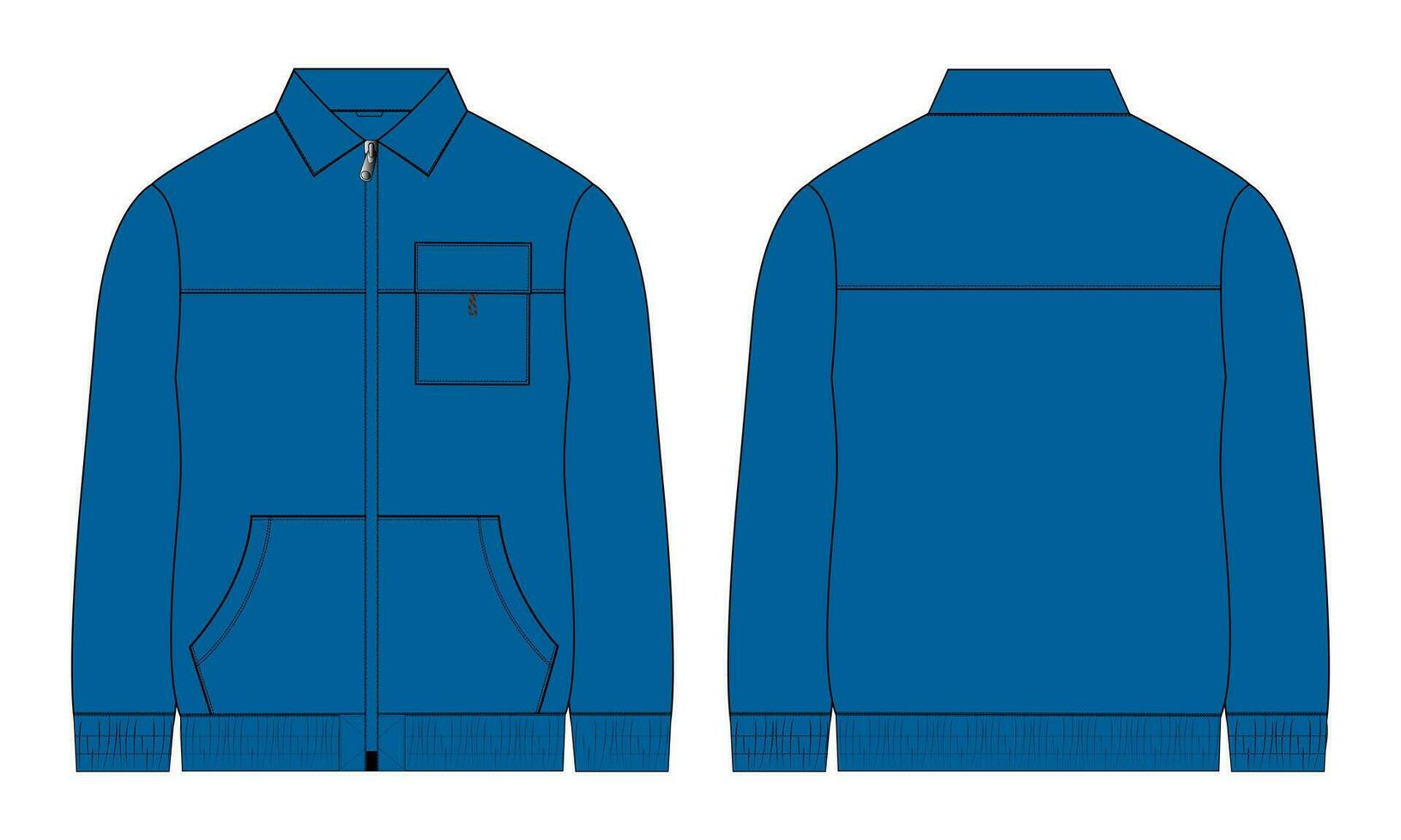 Long sleeve zipper with pocket tracksuits jacket sweatshirt technical fashion flat sketch vector illustration template front and back view.