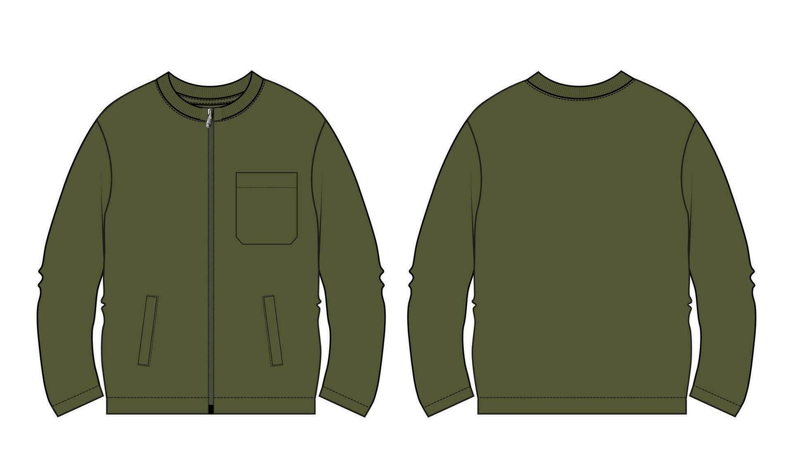 Long sleeve sweatshirt technical fashion flat sketch vector illustration template front and back views.