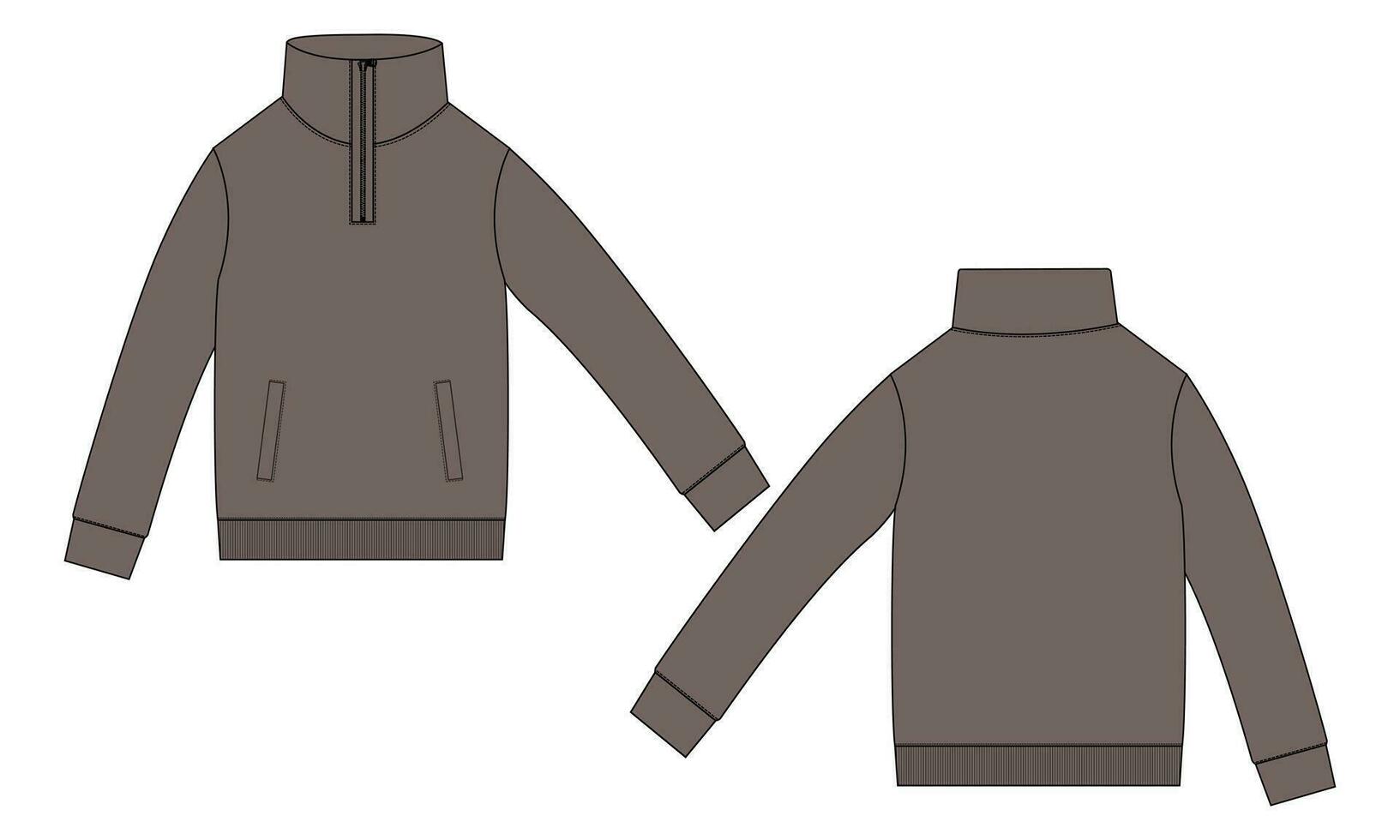Long sleeve jacket with pocket and zipper technical fashion flat sketch vector illustration template front and back views. Fleece jersey sweatshirt jacket for men's and boys.