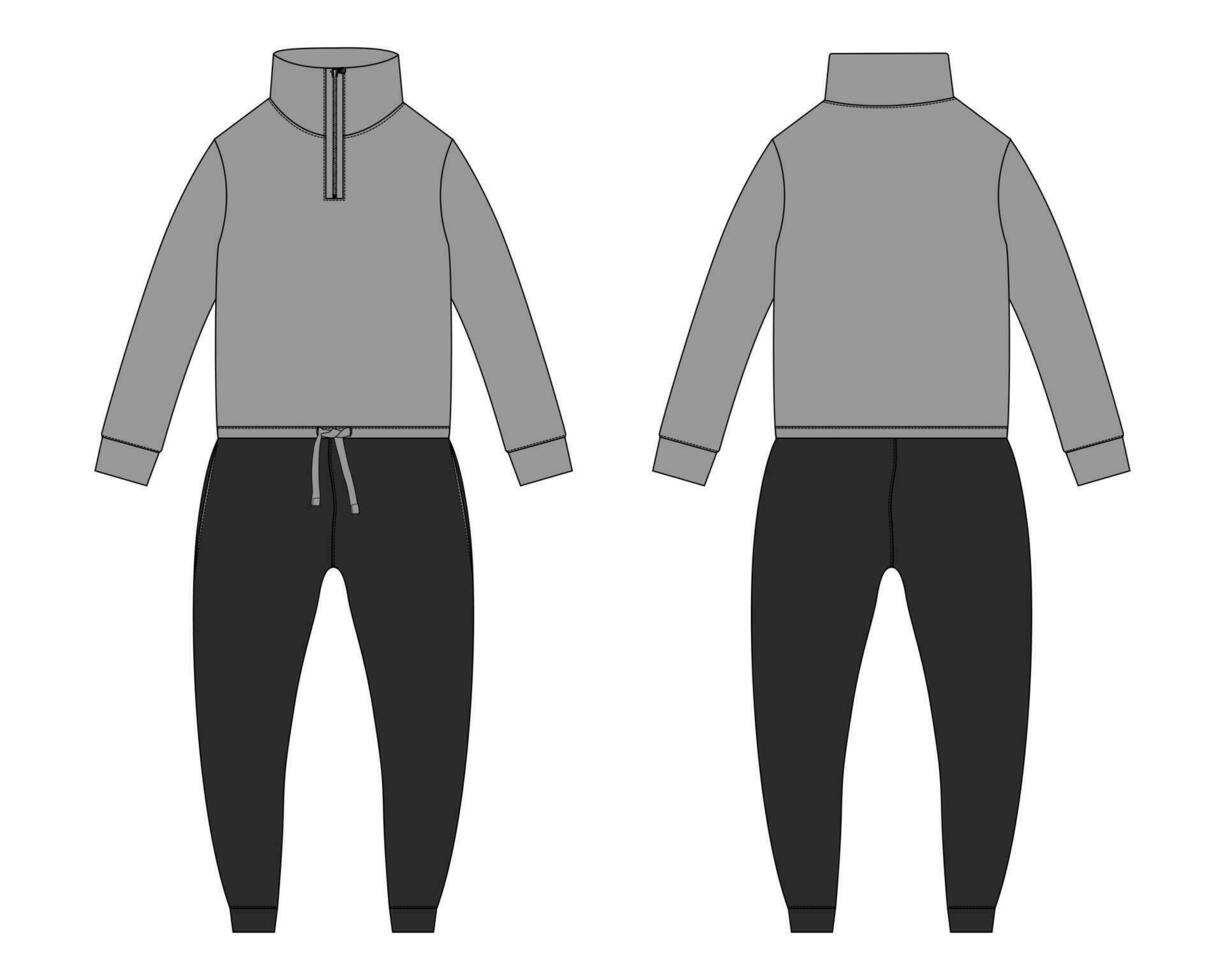 All in one bodysuit Jogger sweatpants with sweatshirt tops vector illustration template front and back views