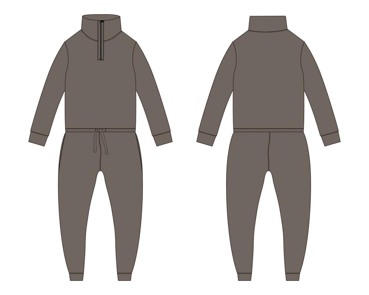 All in one bodysuit Jogger sweatpants with sweatshirt tops vector illustration template front and back views