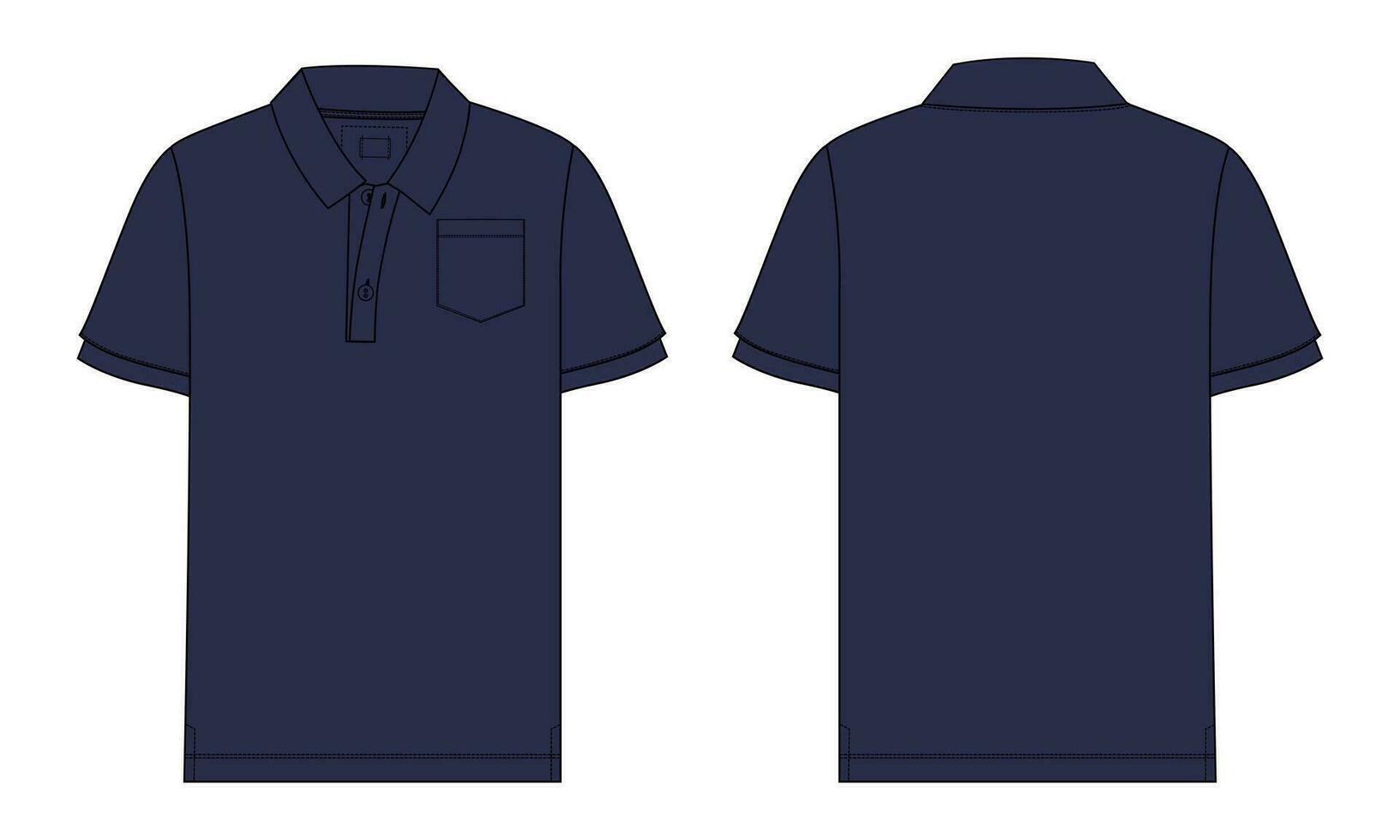 Short sleeve polo shirt vector illustration template front and back views