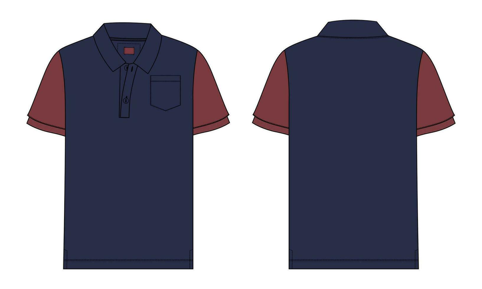 Short sleeve polo shirt vector illustration template front and back views