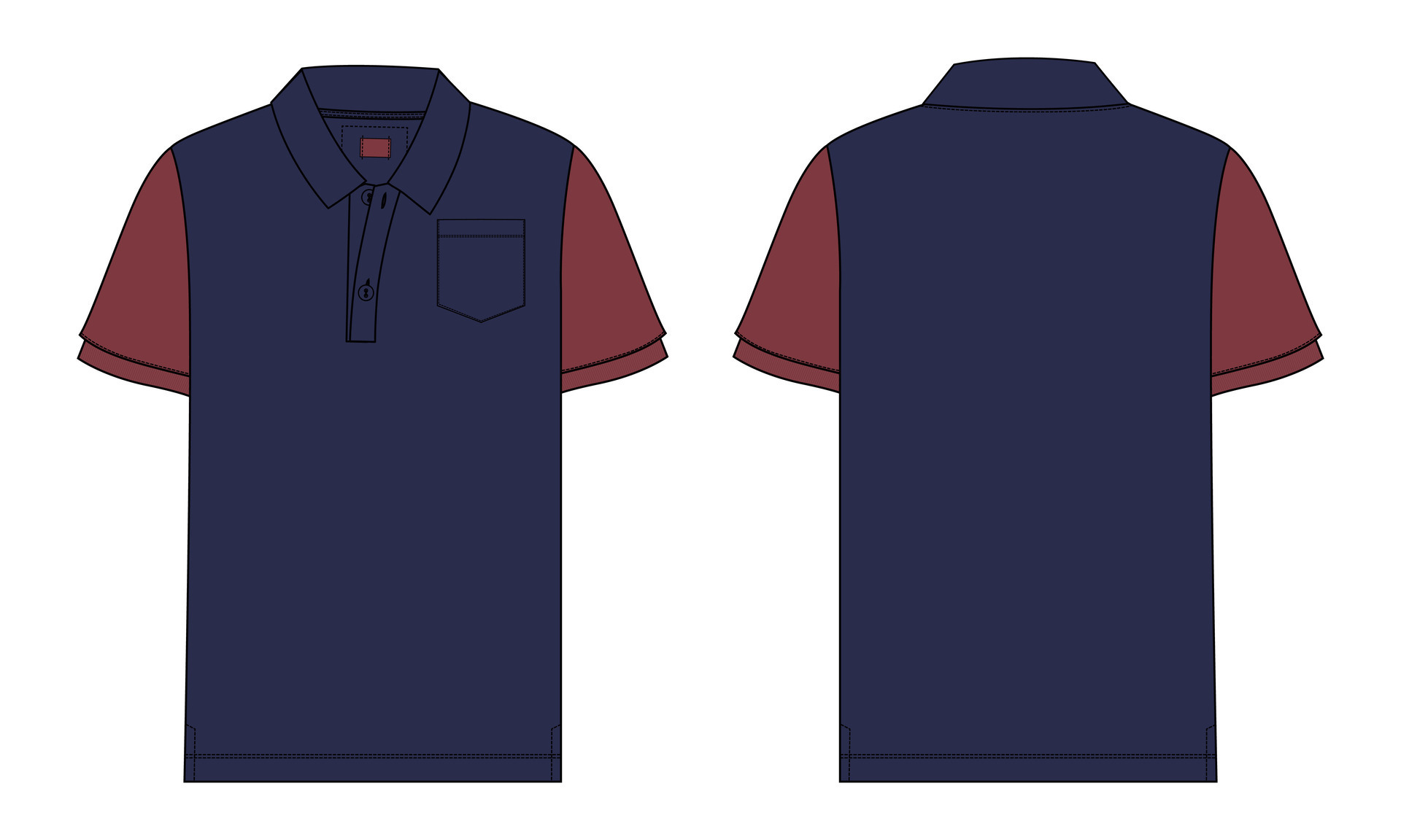 Short sleeve polo shirt vector illustration template front and back ...