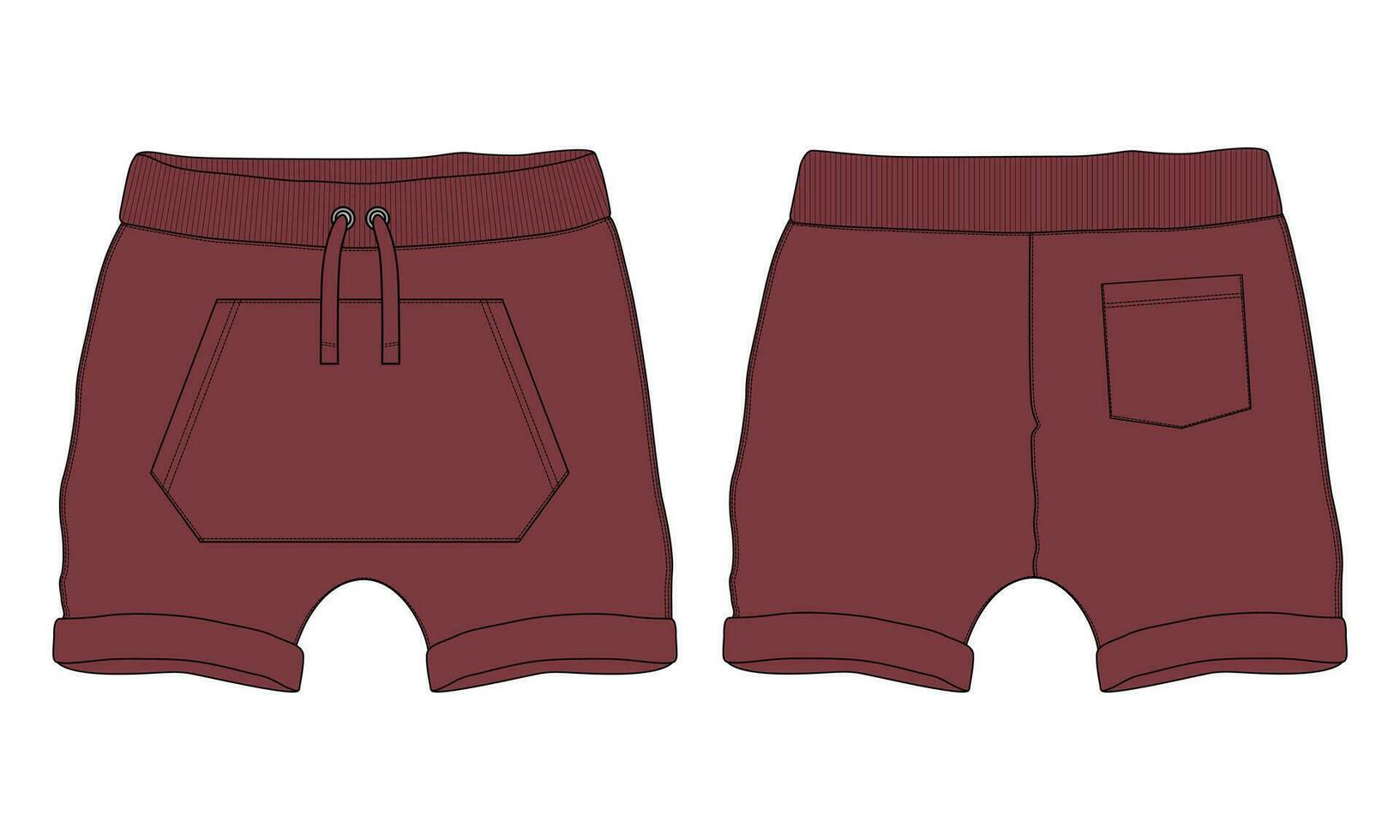 sudor pantalones cortos pantalón vector ilustración modelo frente y espalda puntos de vista