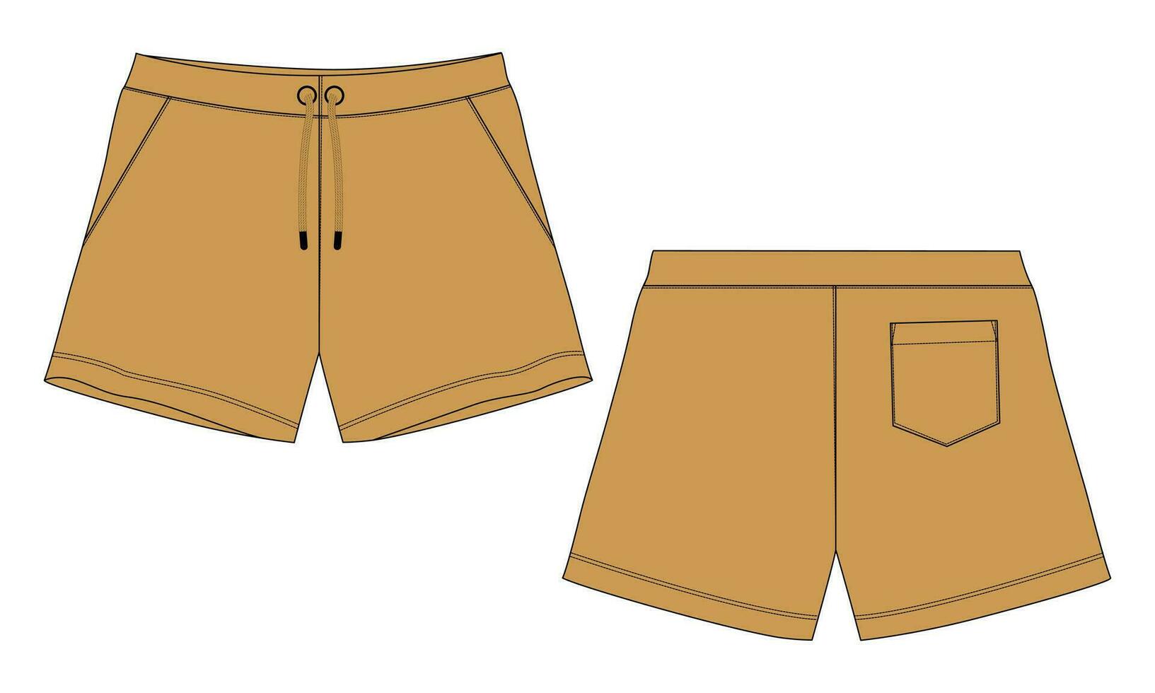 sudor pantalones cortos pantalón vector ilustración modelo frente y espalda puntos de vista