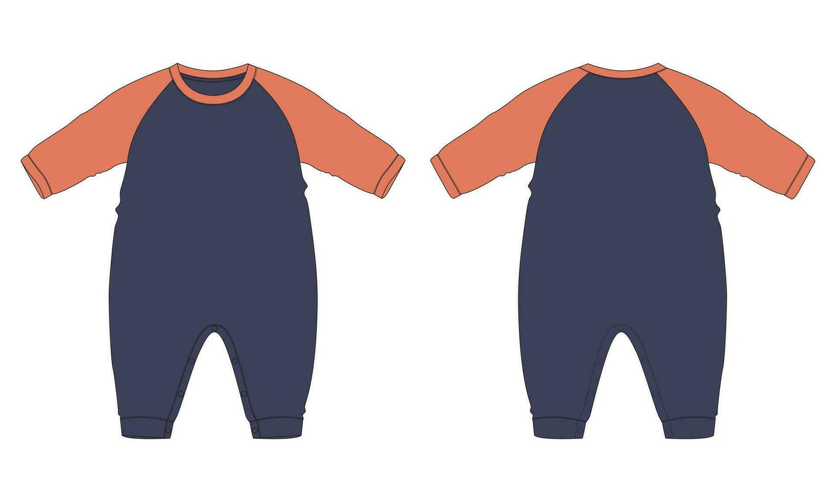 Long sleeve romper bodysuit vector illustration template for kids.