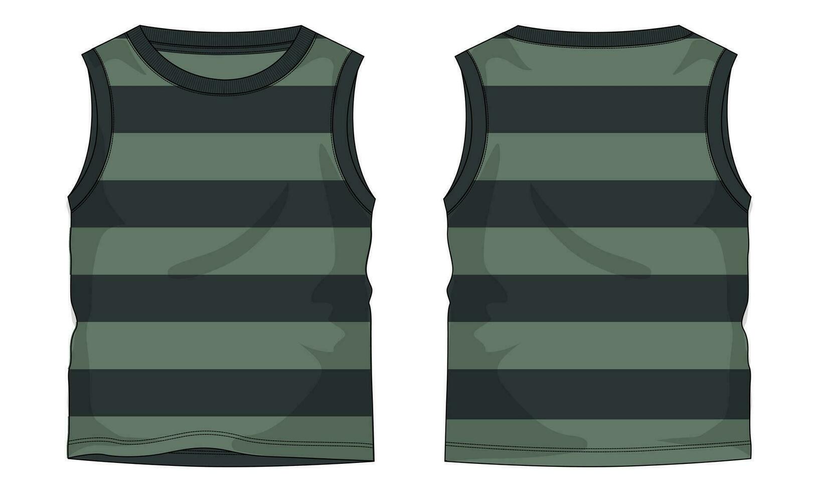 Tank Tops with all over stripe Technical drawing Fashion flat sketch vector illustration template Front and back views.