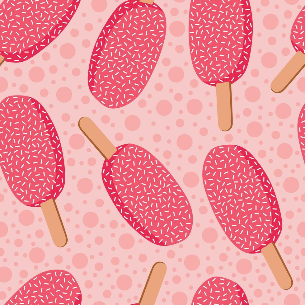 Seamless pattern with cute pink ice cream. Illustration for valentine's day. Pattern for gift wrapping, fabric. vector