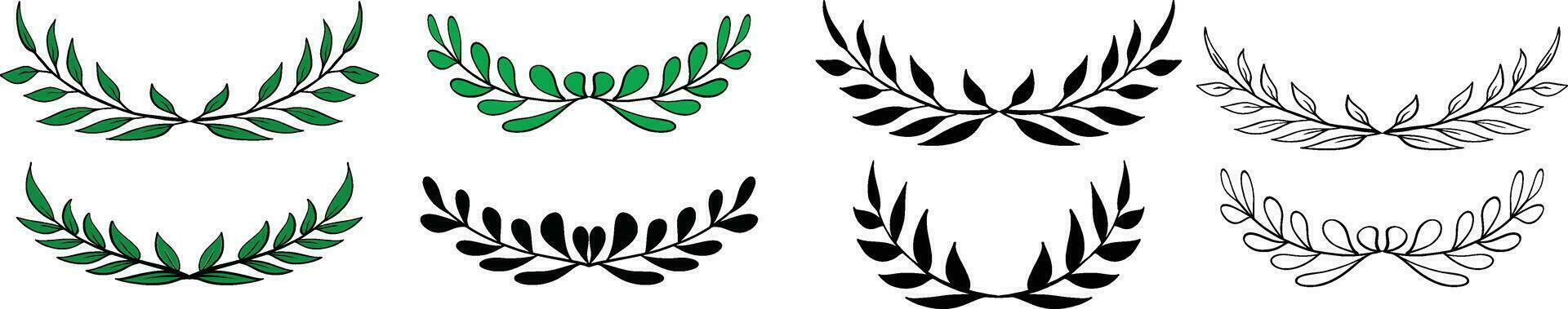 conjunto de coronas y ramas con hojas vector ilustraciones