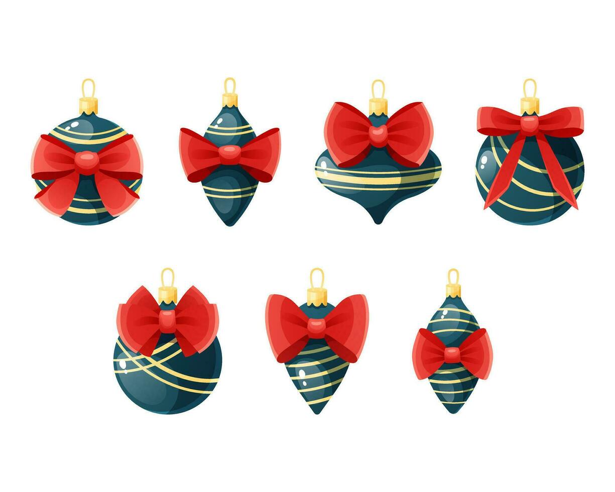 Set of Christmas multicolored toys vector elements, isolated on white background