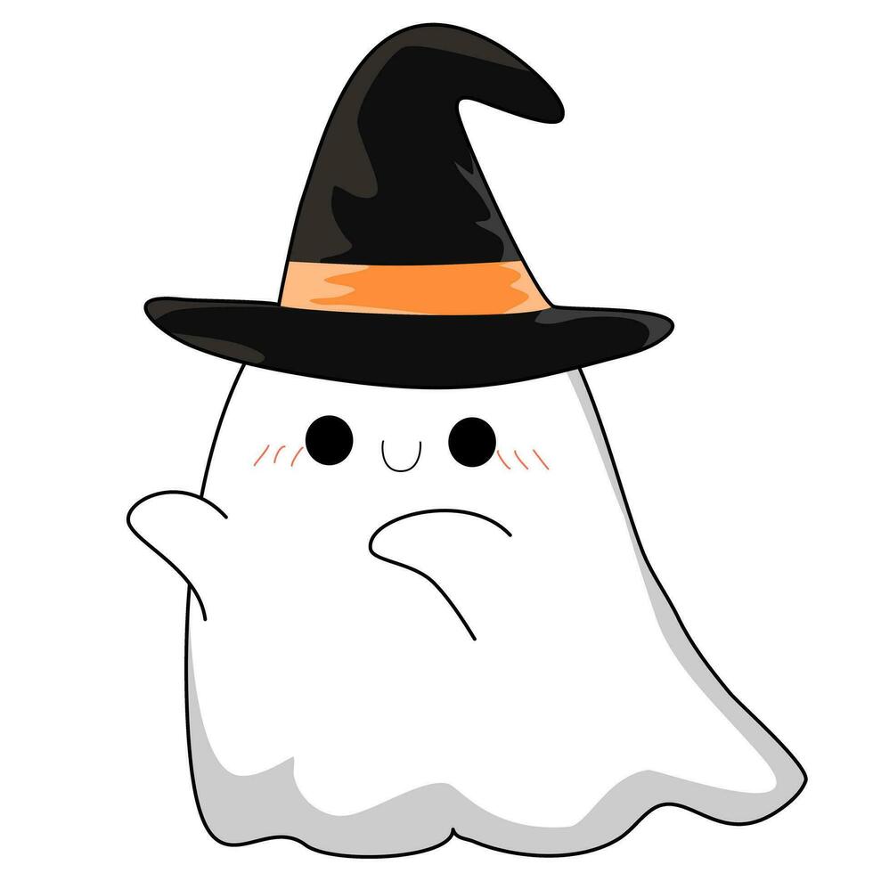 cartoon ghost wearing a witch hat vector