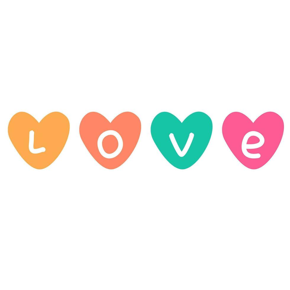 love word in colorful hearts on white background vector