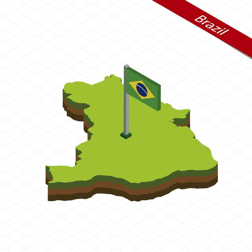 Brasil isométrica mapa y bandera. vector ilustración.