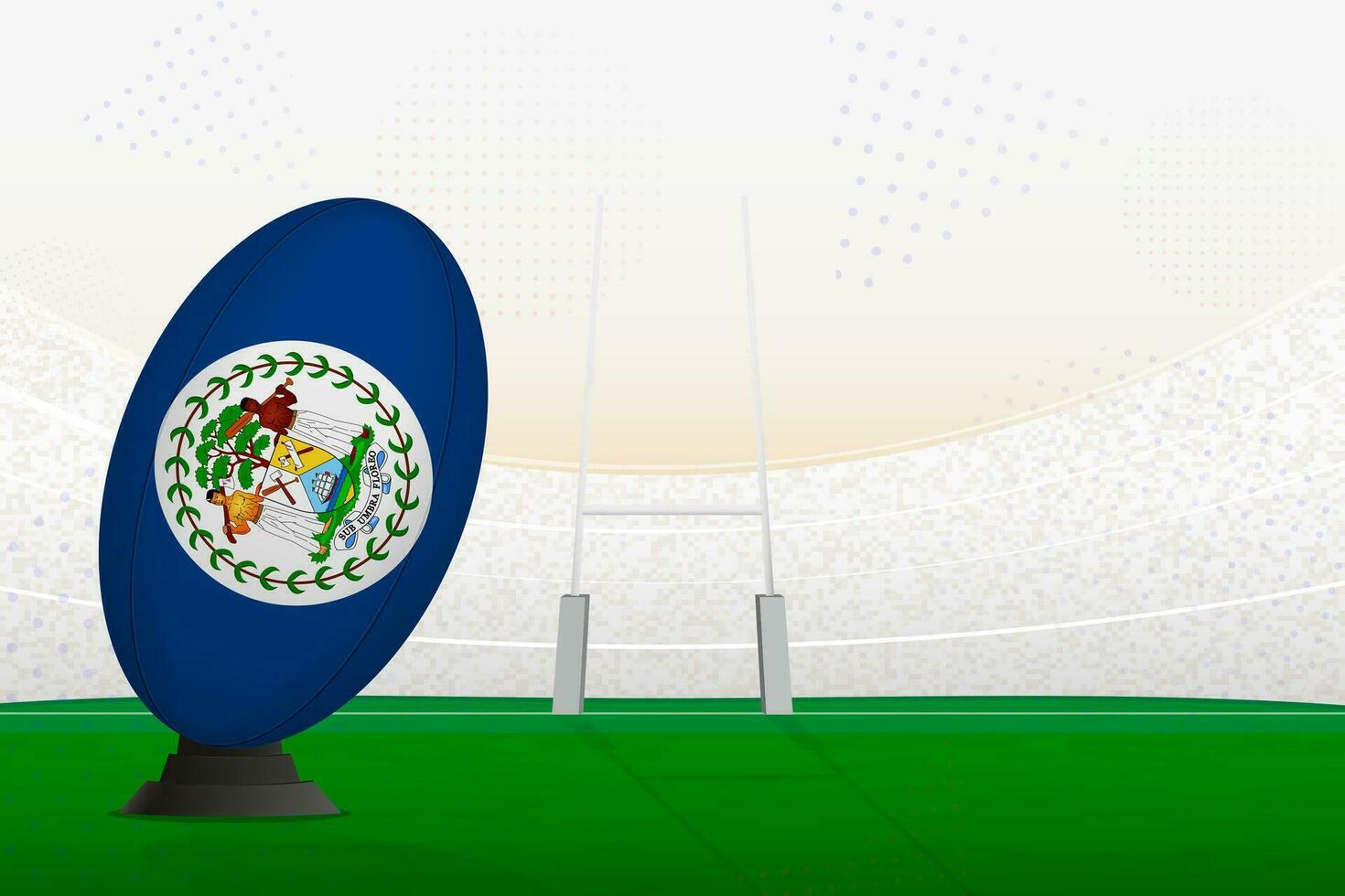 Belize national team rugby ball on rugby stadium and goal posts, preparing for a penalty or free kick. vector